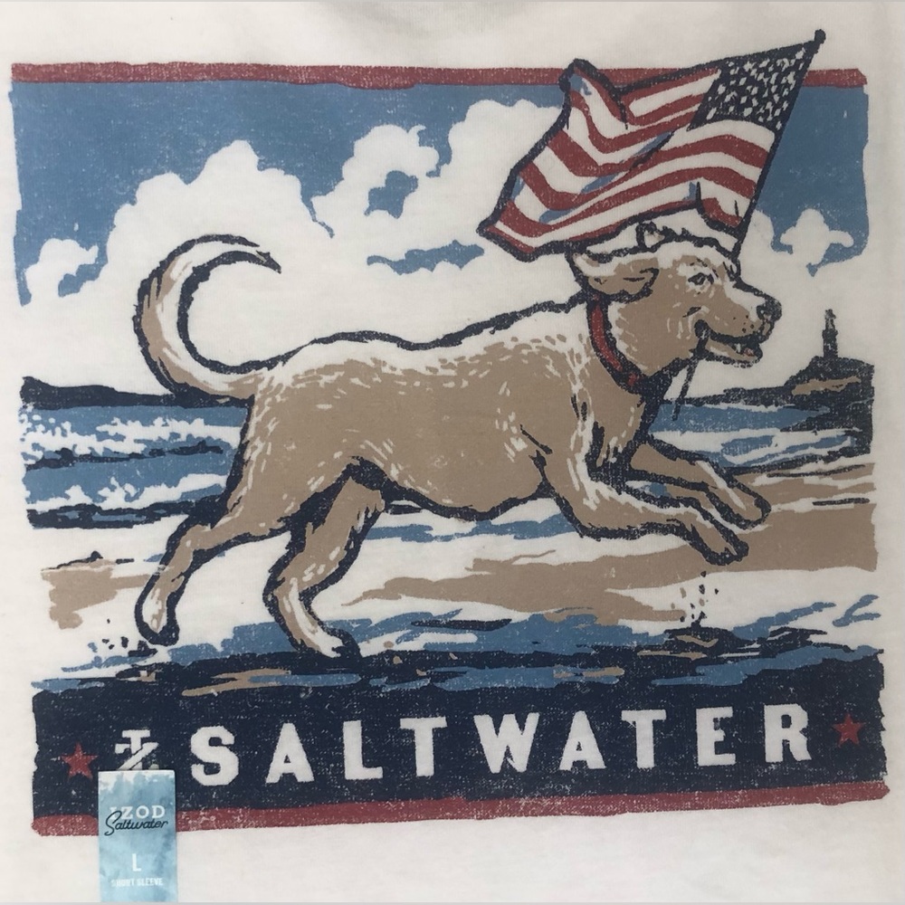 IZOD Saltwater Americana Crew Neck Classic Fit Graphic T-Shirt size Large NWT - Picture 7 of 9